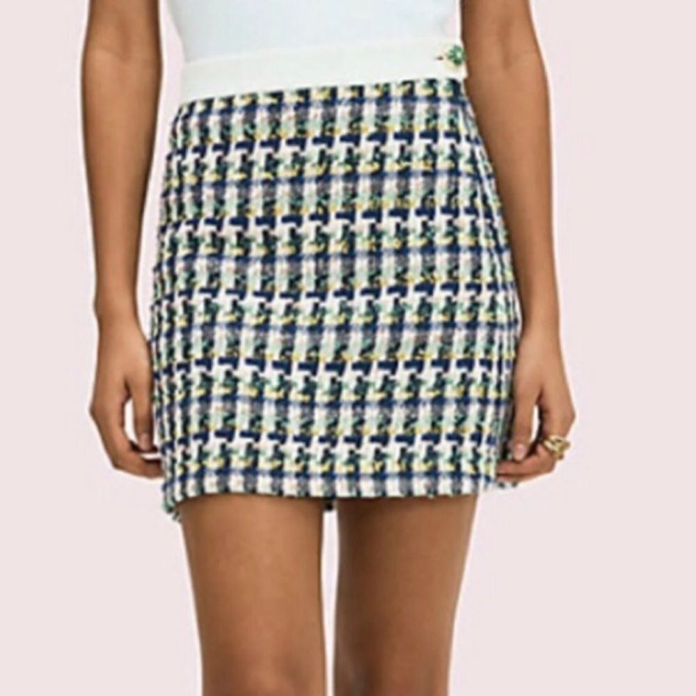 KATE SPADE | NEW Pop Tweed Multicolor Mini Skirt Clover Button Women’s Size 4